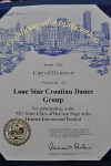 The Certificate of appreciation issued by the City of Houston to the Croatian Lone Star folk group