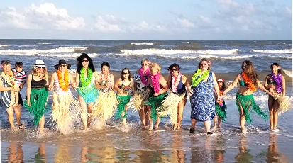 Surfside beach: photo of croatians in Hawaiian ornaments