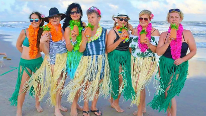 Surfside beach: photo of croatians in Hawaiian ornaments